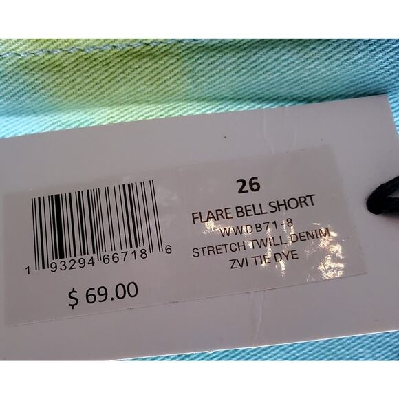 WE WORE WHAT Women's 26 Flare Bell Shorts Frayed Raw Hem Festival Tie Dye Denim - Picture 6 of 9